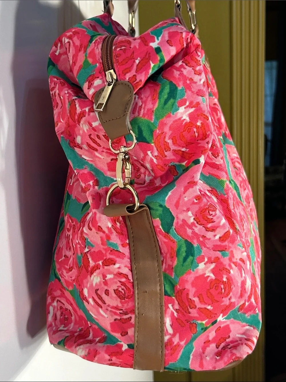 Tote Bag Pink Rose Print Overnighter Carry On Travel Vacation Resort Coquette